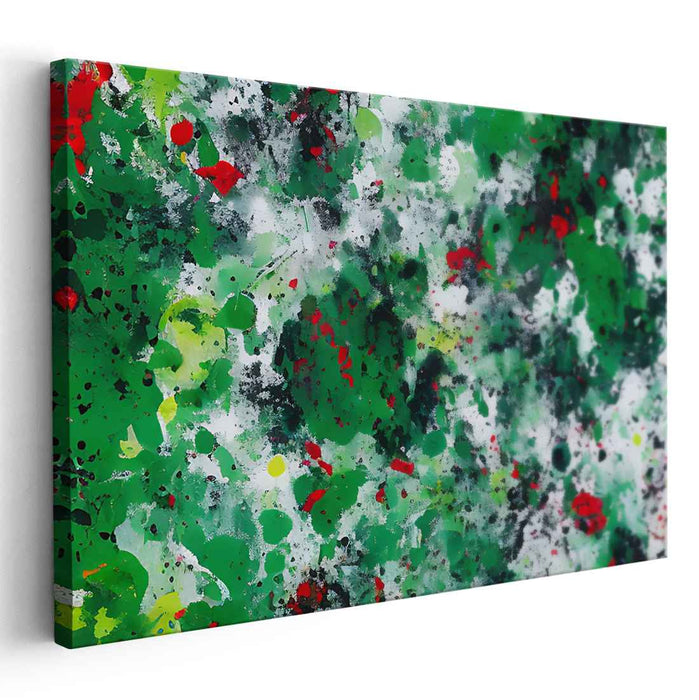 Emerald Rhapsody: Abstract Expressionist Green and Red Canvas Art Print