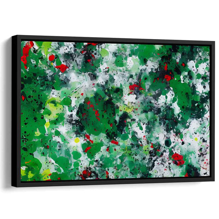 Emerald Rhapsody: Abstract Expressionist Green and Red Canvas Art Print