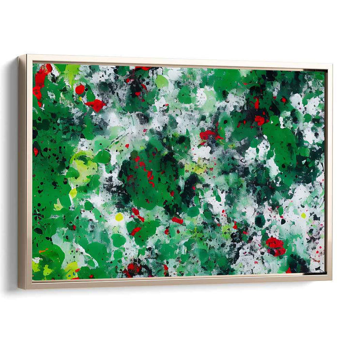 Emerald Rhapsody: Abstract Expressionist Green and Red Canvas Art Print