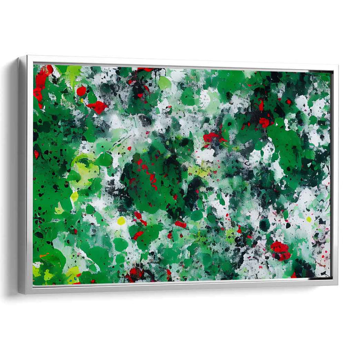 Emerald Rhapsody: Abstract Expressionist Green and Red Canvas Art Print