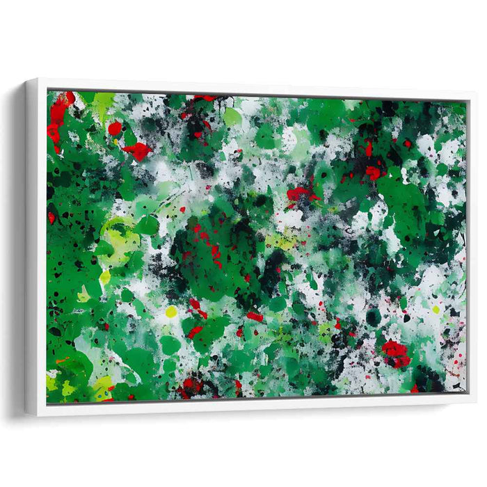 Emerald Rhapsody: Abstract Expressionist Green and Red Canvas Art Print