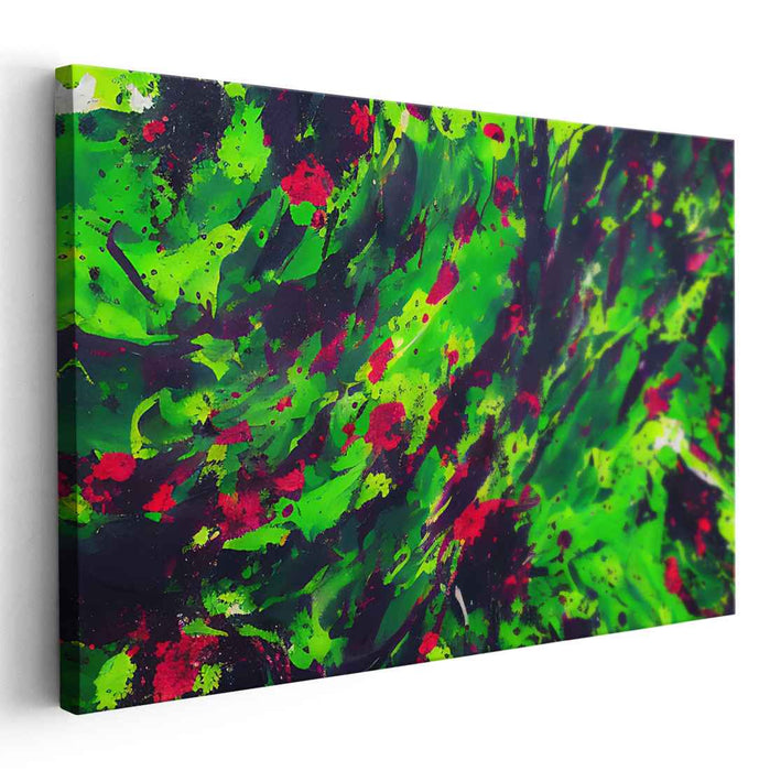 Chromatic Pulse Dance: Dynamic Green and Red Abstract Canvas Art