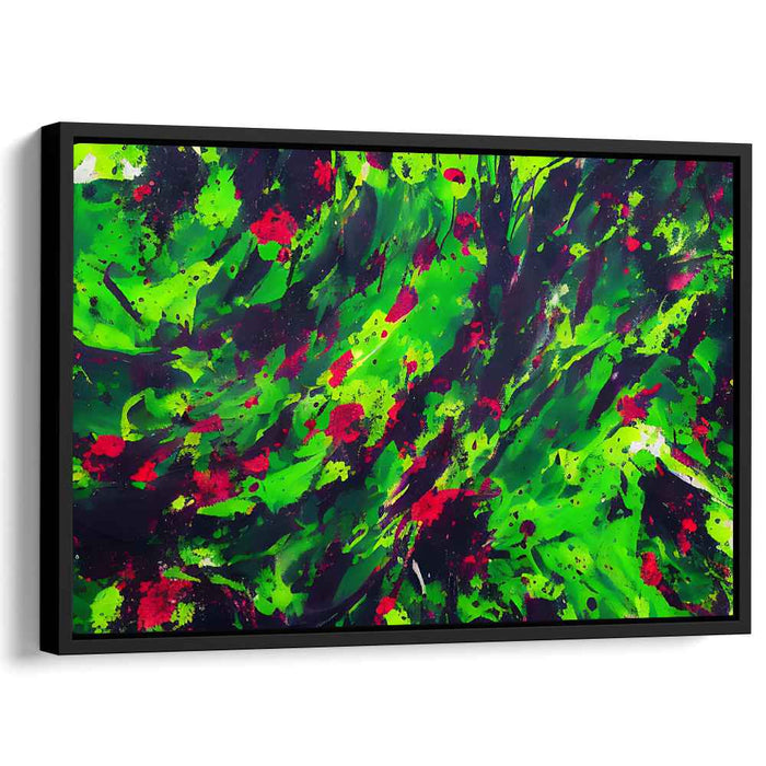 Chromatic Pulse Dance: Dynamic Green and Red Abstract Canvas Art