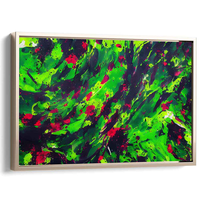 Chromatic Pulse Dance: Dynamic Green and Red Abstract Canvas Art