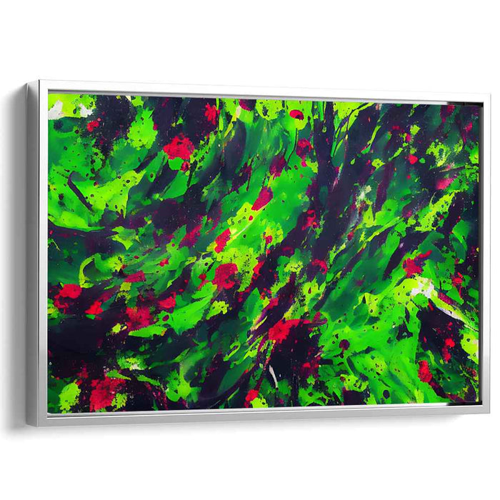 Chromatic Pulse Dance: Dynamic Green and Red Abstract Canvas Art