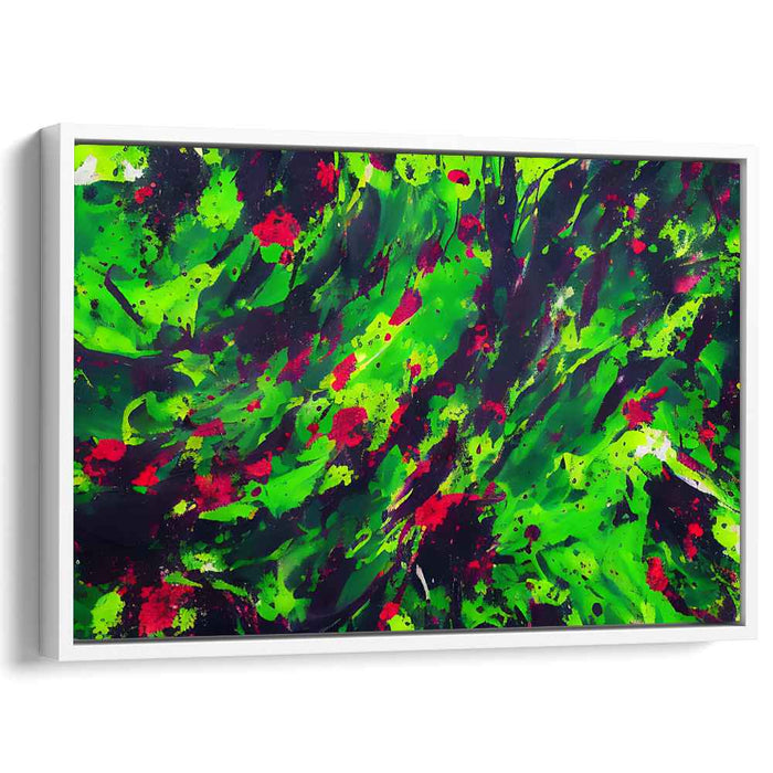 Chromatic Pulse Dance: Dynamic Green and Red Abstract Canvas Art
