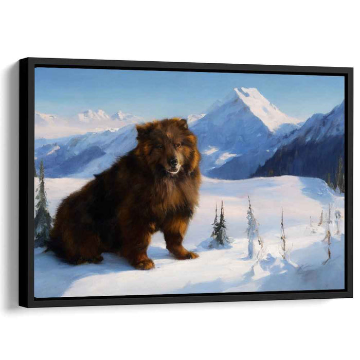 Silent Guardian: Realistic Bear in Snowy Mountain Landscape Canvas Art Print