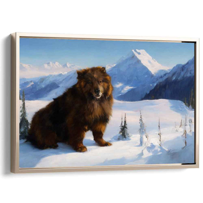 Silent Guardian: Realistic Bear in Snowy Mountain Landscape Canvas Art Print