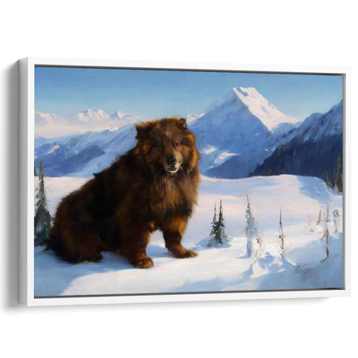 Silent Guardian: Realistic Bear in Snowy Mountain Landscape Canvas Art Print