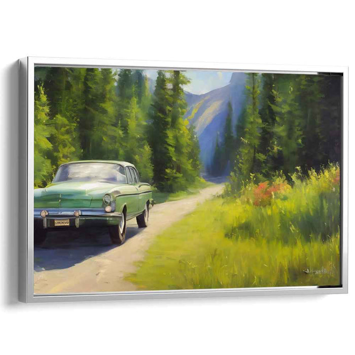 Vintage Escape: Classic Car on a Forest Trail Canvas Art Print