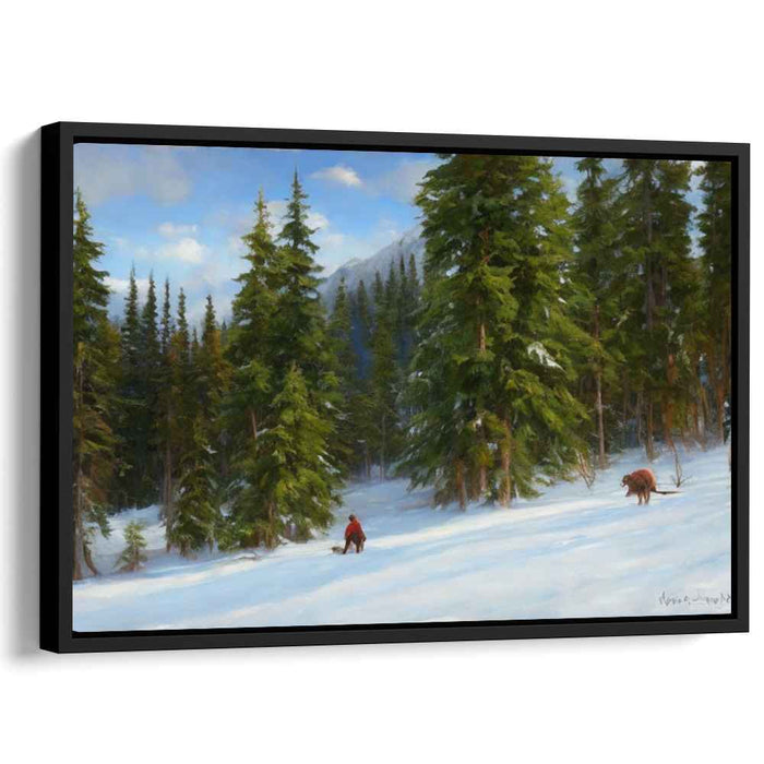 Winter's Solitude: A Serene Snowscape with Elk Canvas Art Print