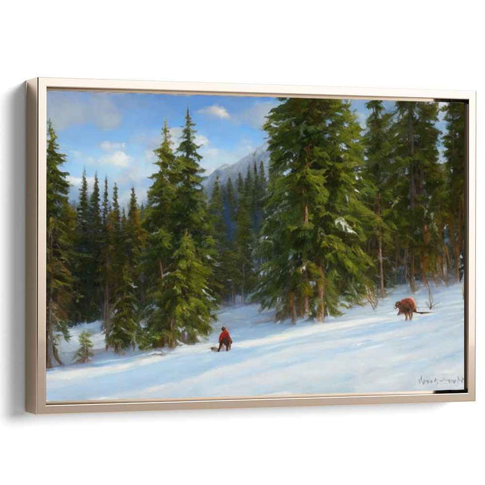 Winter's Solitude: A Serene Snowscape with Elk Canvas Art Print