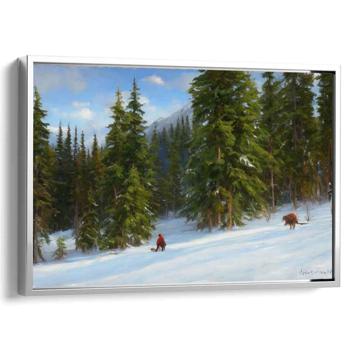 Winter's Solitude: A Serene Snowscape with Elk Canvas Art Print