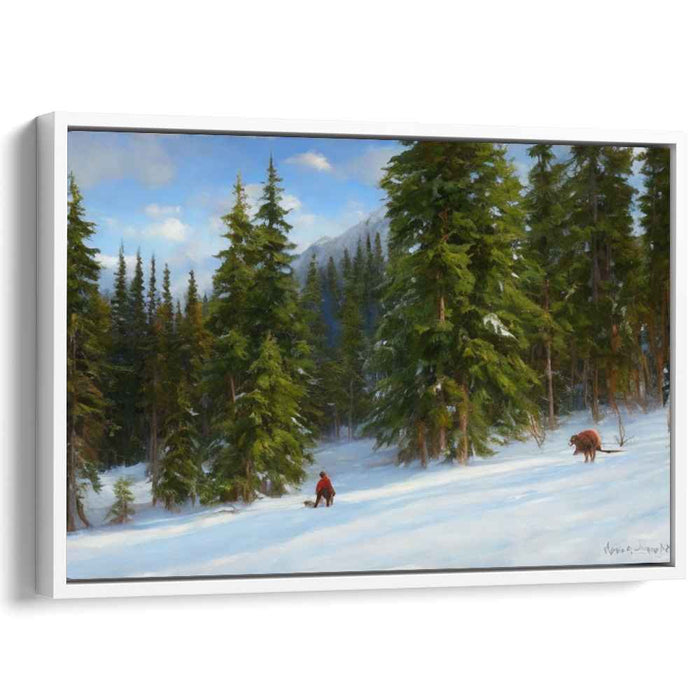 Winter's Solitude: A Serene Snowscape with Elk Canvas Art Print