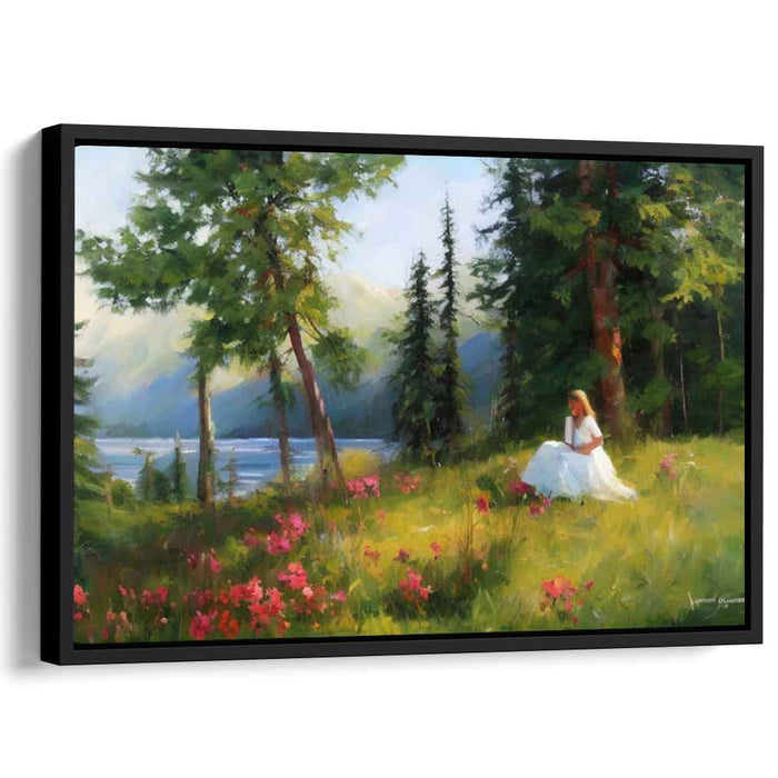 Nature's Silent Muse: Romantic Realist Painting of Woman in Nature