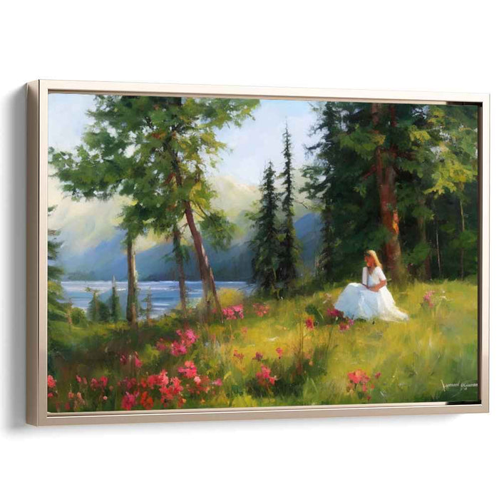 Nature's Silent Muse: Romantic Realist Painting of Woman in Nature
