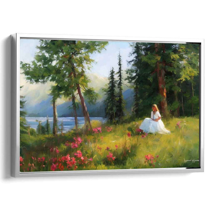 Nature's Silent Muse: Romantic Realist Painting of Woman in Nature