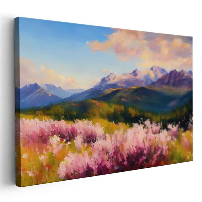 Floral Peaks Symphony: Majestic Mountain Landscape with Vibrant Wildflowers