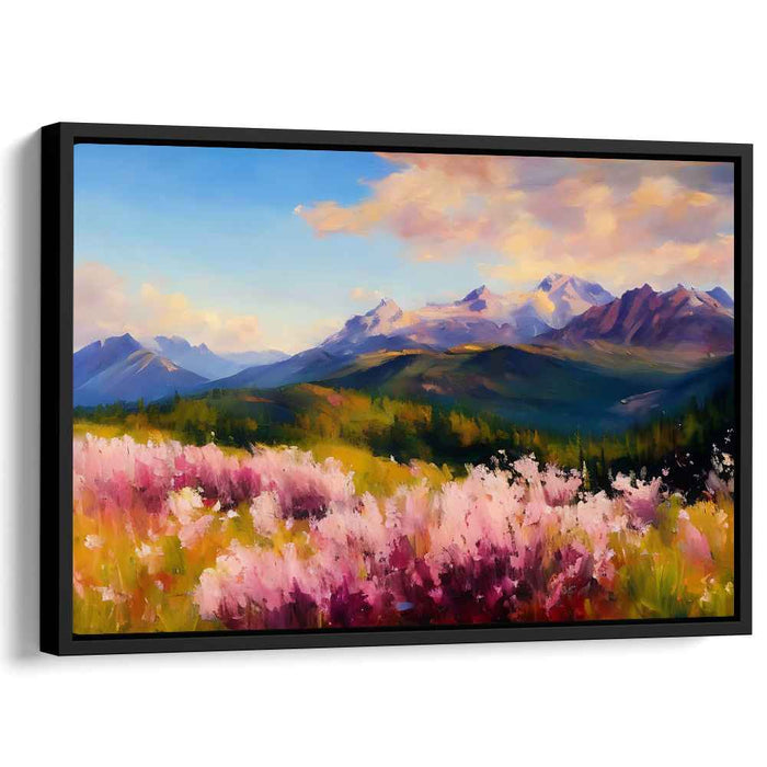 Floral Peaks Symphony: Majestic Mountain Landscape with Vibrant Wildflowers