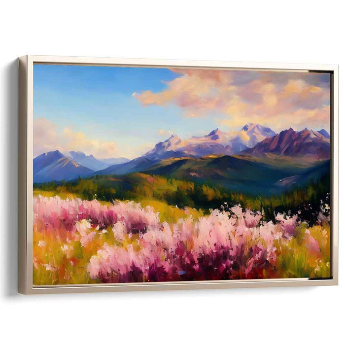 Floral Peaks Symphony: Majestic Mountain Landscape with Vibrant Wildflowers