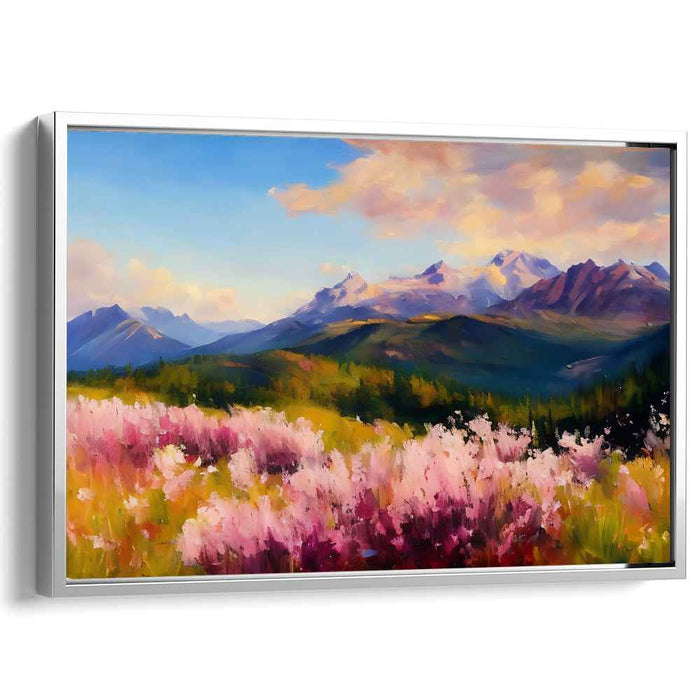 Floral Peaks Symphony: Majestic Mountain Landscape with Vibrant Wildflowers