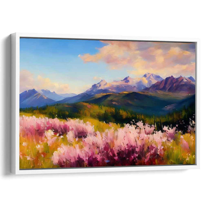 Floral Peaks Symphony: Majestic Mountain Landscape with Vibrant Wildflowers