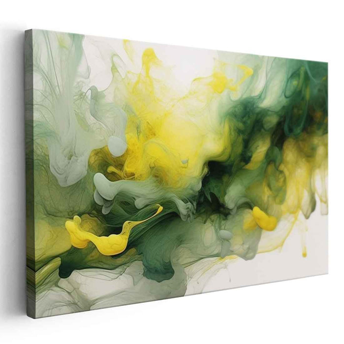 Chronicles of Luminous Whirls: Abstract Green and Yellow Fluid Dynamics Canvas Art