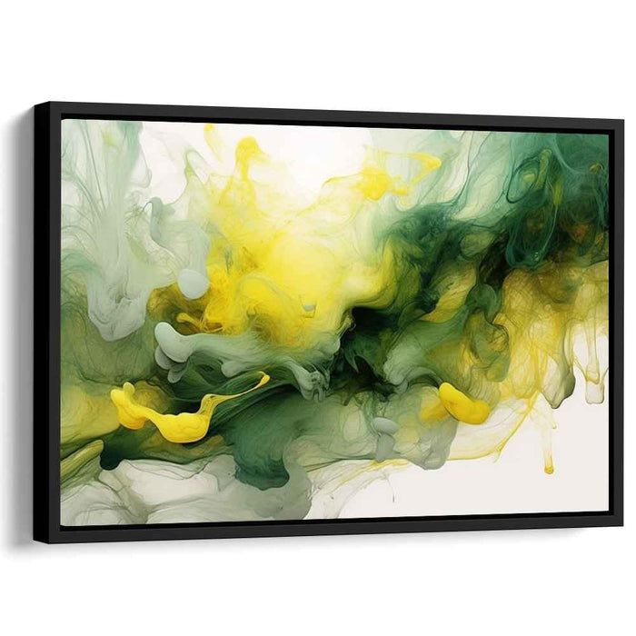 Chronicles of Luminous Whirls: Abstract Green and Yellow Fluid Dynamics Canvas Art