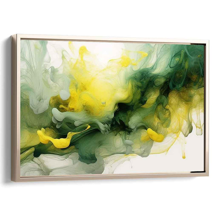 Chronicles of Luminous Whirls: Abstract Green and Yellow Fluid Dynamics Canvas Art