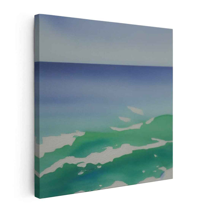 Azure Lagoon Melodies: Luminous Watercolor Ocean Waves Canvas Art