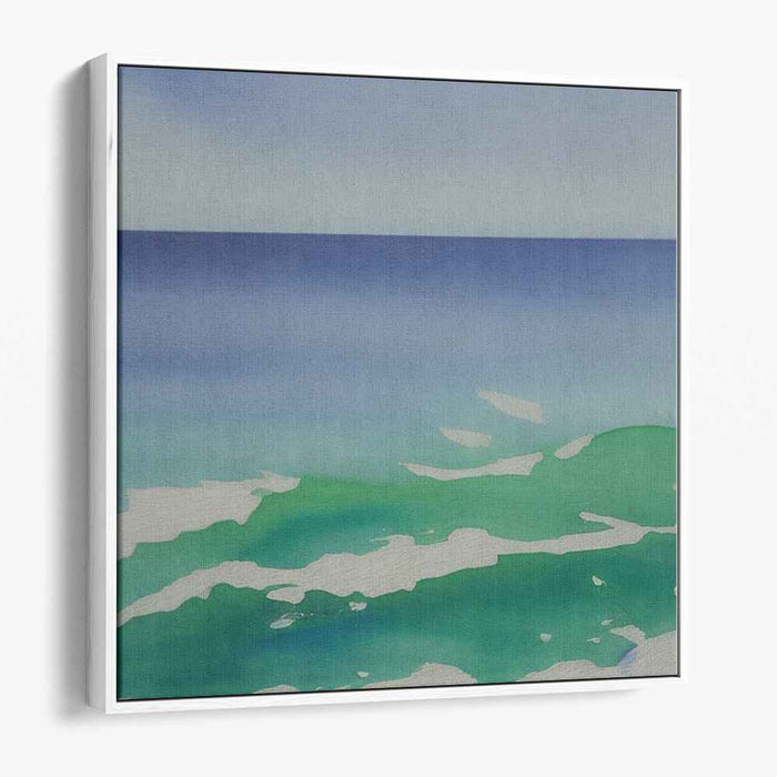 Azure Lagoon Melodies: Luminous Watercolor Ocean Waves Canvas Art