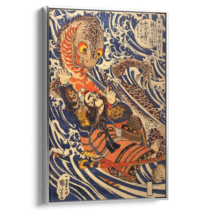 Hanagami Danjo no jo Arakage fighting a giant salamander by Utagawa Kuniyoshi