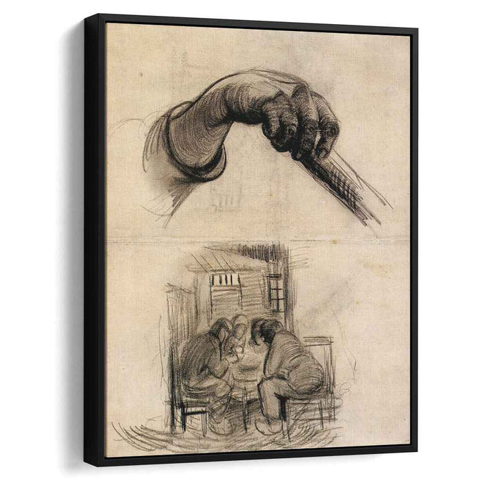 Hand with a Stick, and Four People Sharing a Meal by Vincent van Gogh