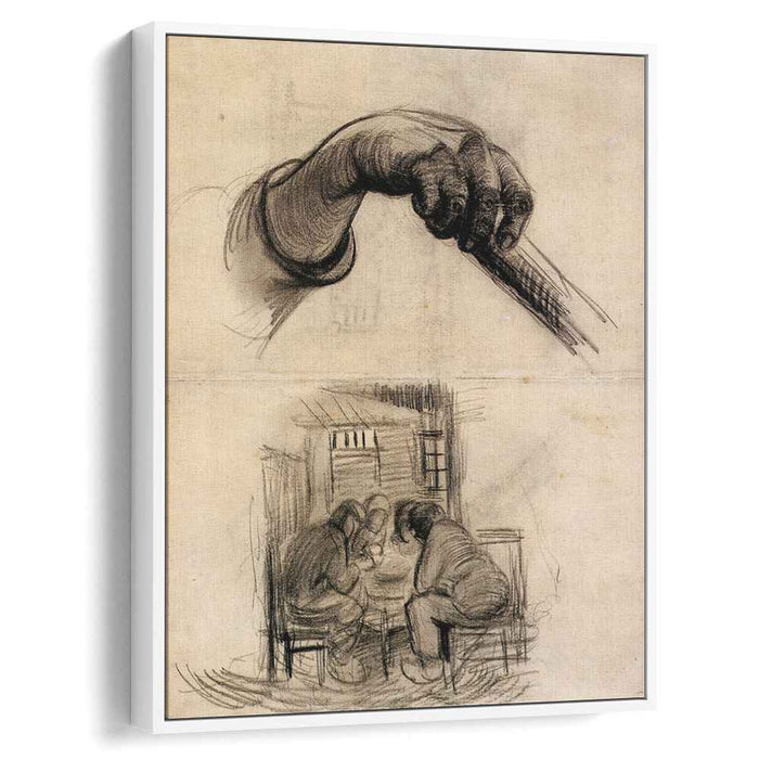 Hand with a Stick, and Four People Sharing a Meal by Vincent van Gogh