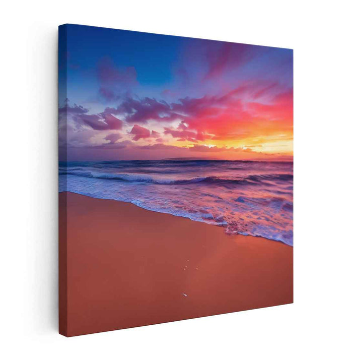 Gilded Sunset Mirage: Majestic Sunset Beachscape Canvas Art