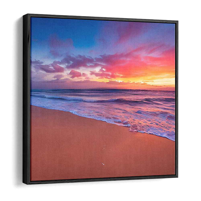 Gilded Sunset Mirage: Majestic Sunset Beachscape Canvas Art