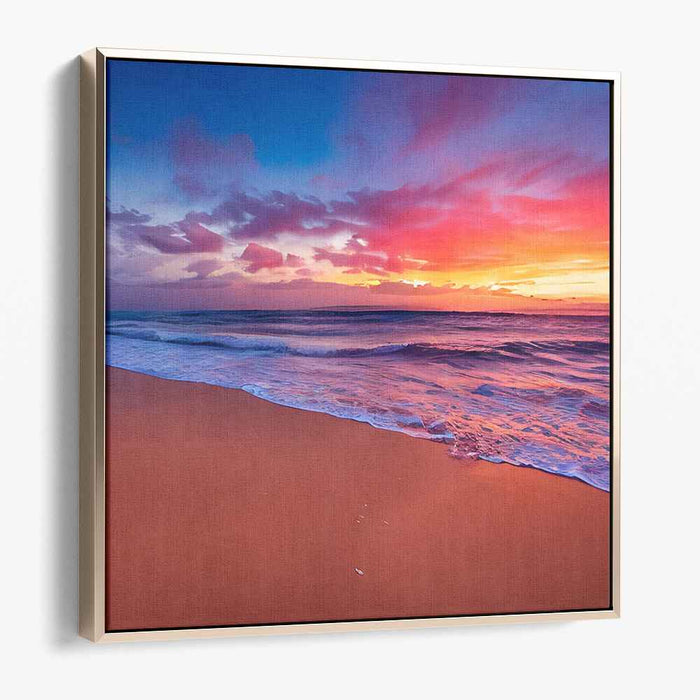 Gilded Sunset Mirage: Majestic Sunset Beachscape Canvas Art