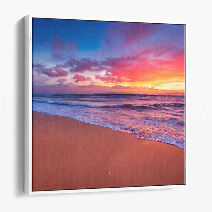Gilded Sunset Mirage: Majestic Sunset Beachscape Canvas Art