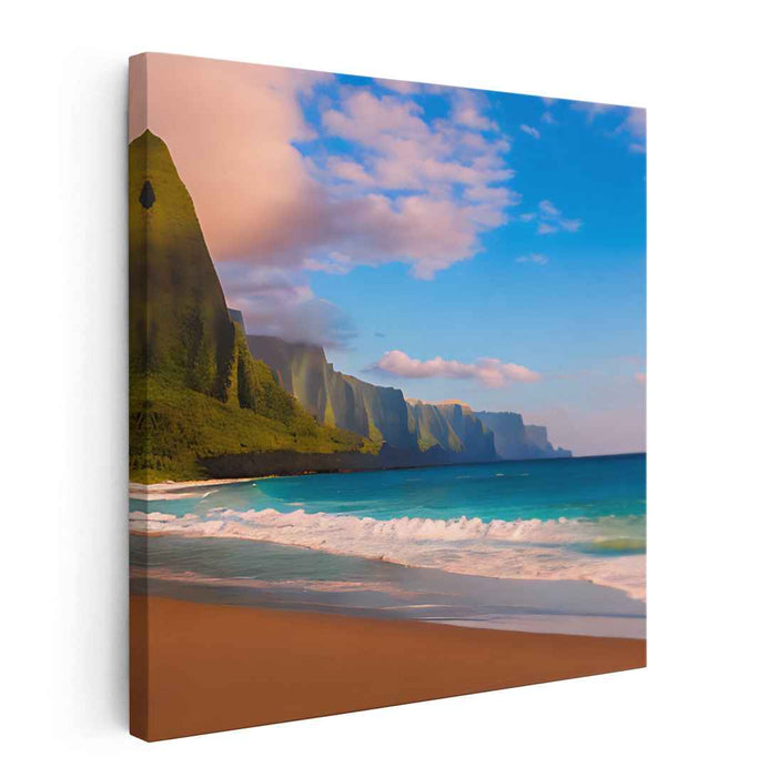 Coastal Outlook: Panoramic Beach and Cliffs Landscape Canvas Art