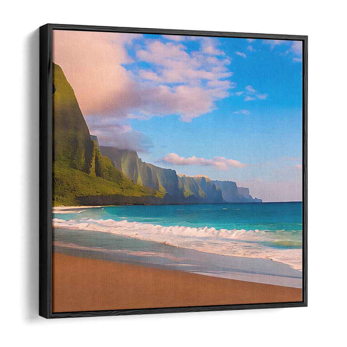 Coastal Outlook: Panoramic Beach and Cliffs Landscape Canvas Art