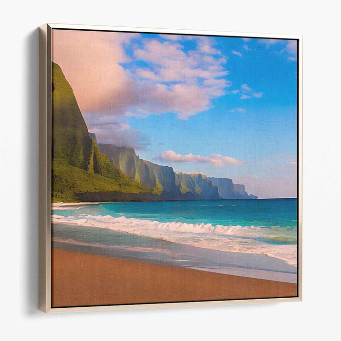 Coastal Outlook: Panoramic Beach and Cliffs Landscape Canvas Art