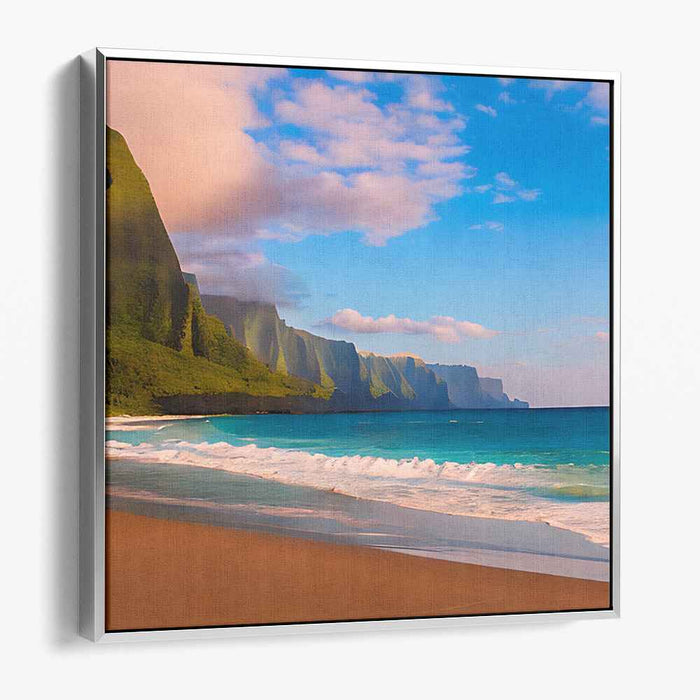 Coastal Outlook: Panoramic Beach and Cliffs Landscape Canvas Art