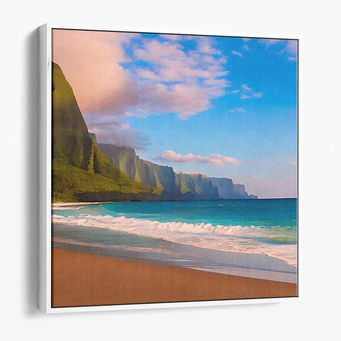 Coastal Outlook: Panoramic Beach and Cliffs Landscape Canvas Art