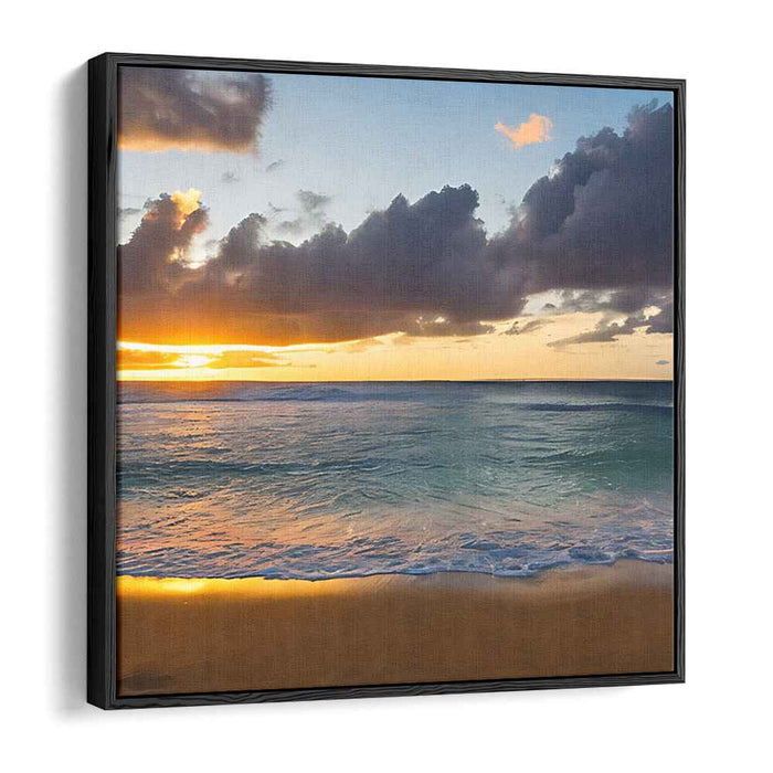 Serenity Seashore Twilight Mirage: Tranquil Beach Sunset Canvas Art