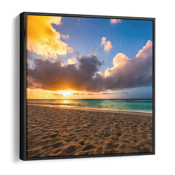 Ethereal Sands Glow: Tranquil Beach Sunset Canvas Art Print