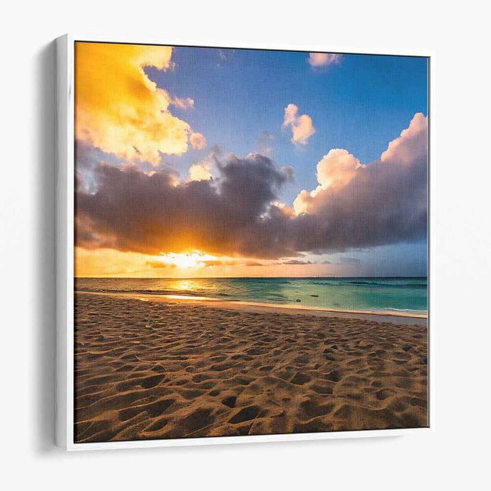 Ethereal Sands Glow: Tranquil Beach Sunset Canvas Art Print
