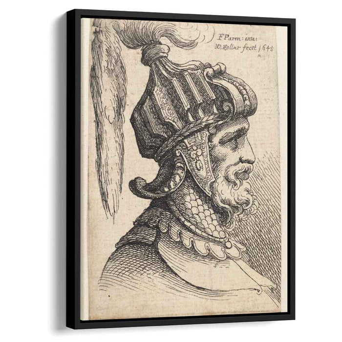 Helmet with long plume and chin strap by Parmigianino