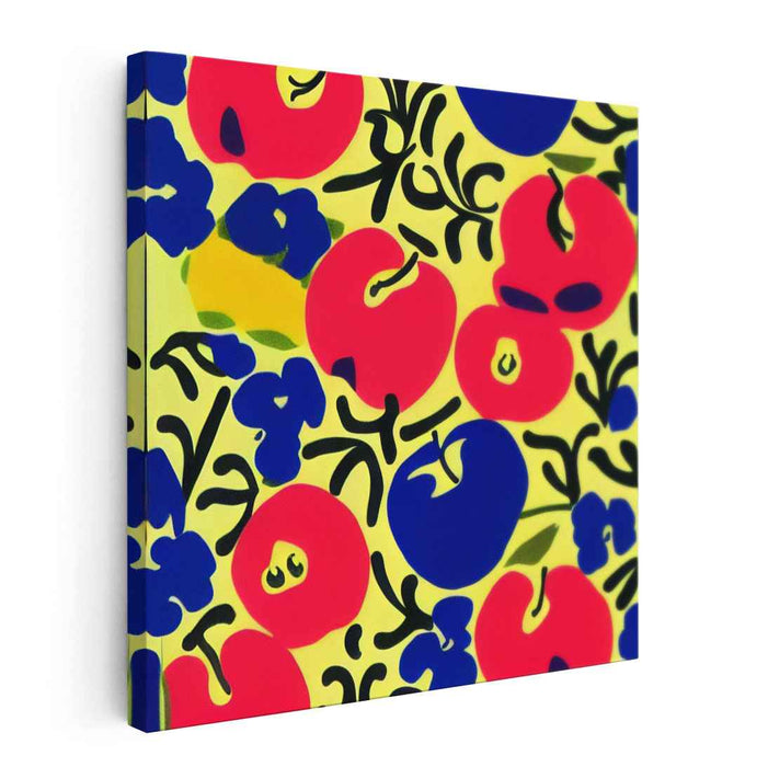 Vibrant Pop Art Apples and Flowers Canvas Print: