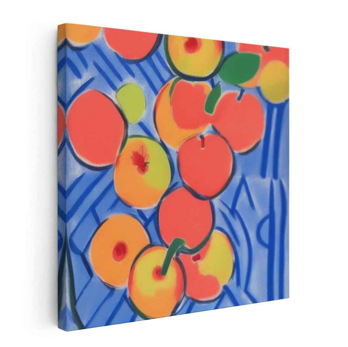 Orchard Bliss: Vibrant Fruits on Blue Canvas Art