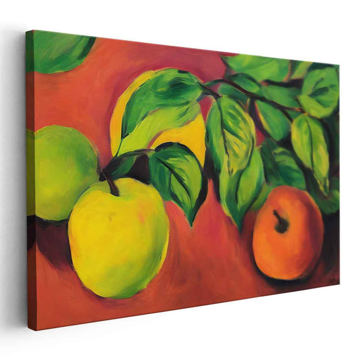 Tart Citrus Harmony: Fauvist Still Life of Apples and Lemon